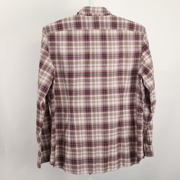 John Varvatos USA Shirt Mens 2XL Plaid Burgundy Long Sleeve Button Front Casual - Picture 3 of 11